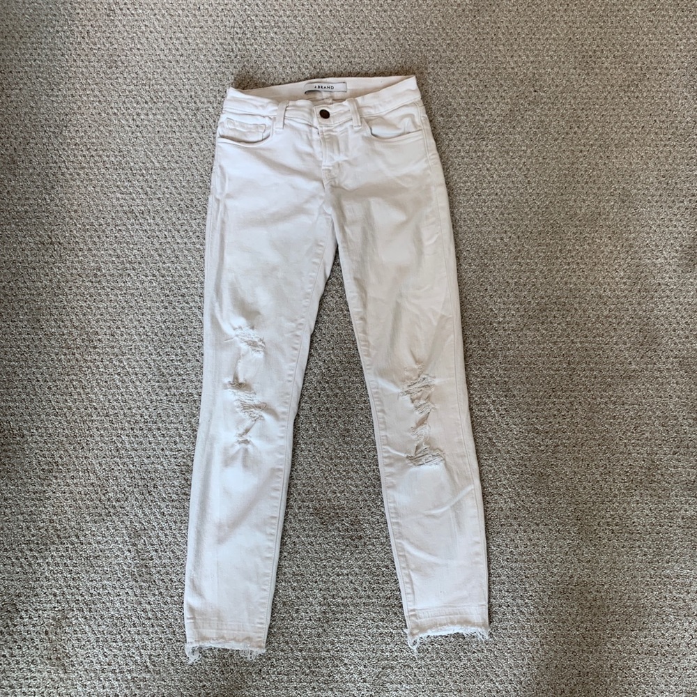 J brand white denim ripped low-rise jeans